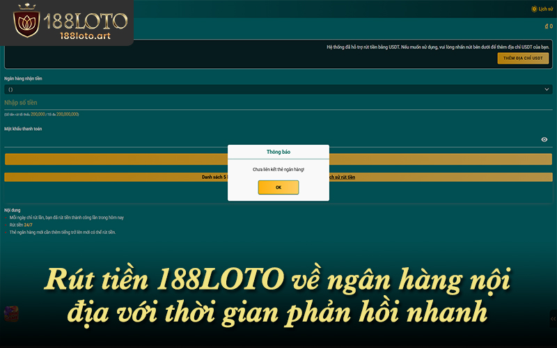 Rút tiền LOTO188 qua ngân hàng với tốc độ xử lý ổn định